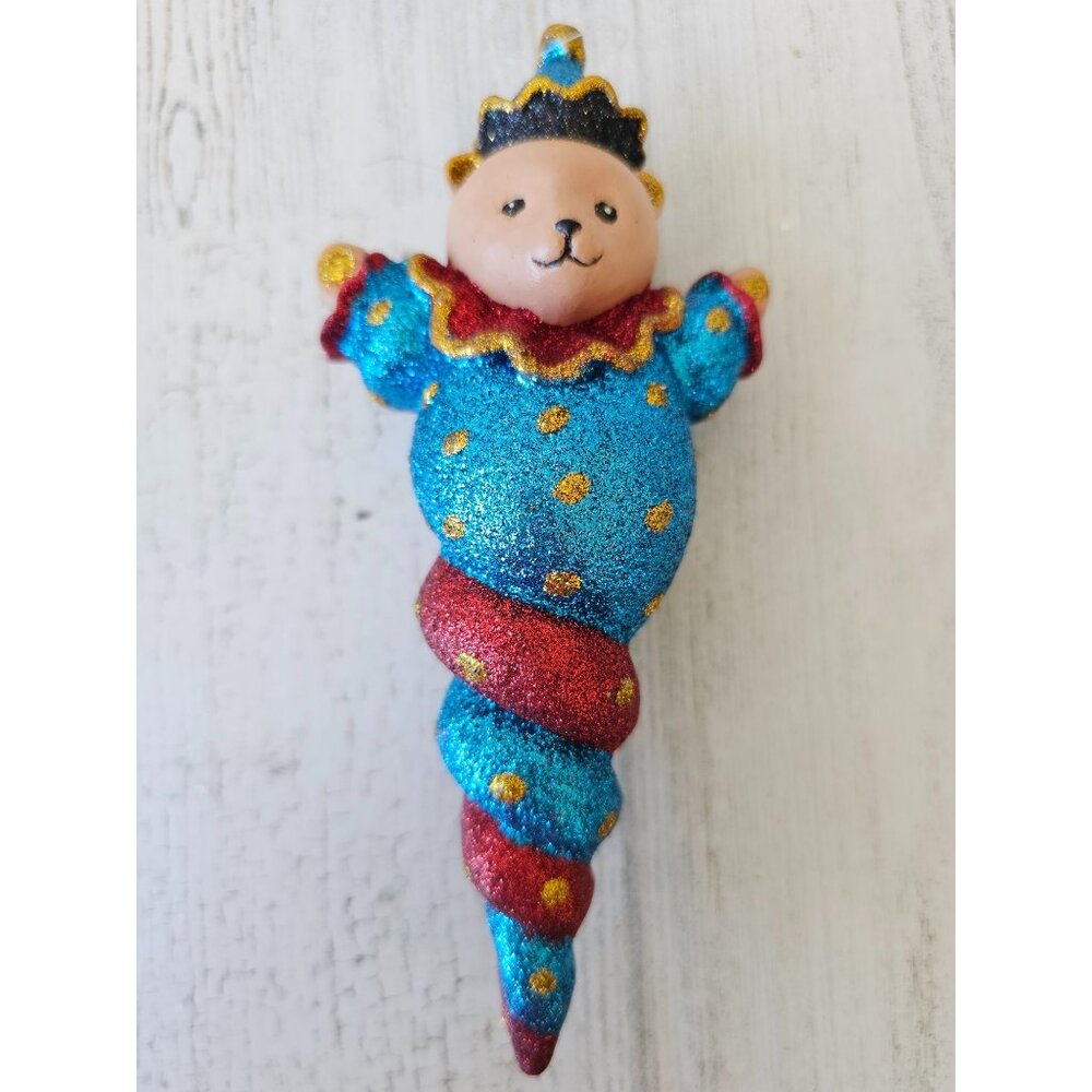 Dept 56 bear clown spiral ornament icicle Xmas circus tree
